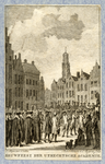39557 Afbeelding van een optocht van hoogleraren ter gelegenheid van het 150-jarig bestaan van de Utrechtse hogeschool.